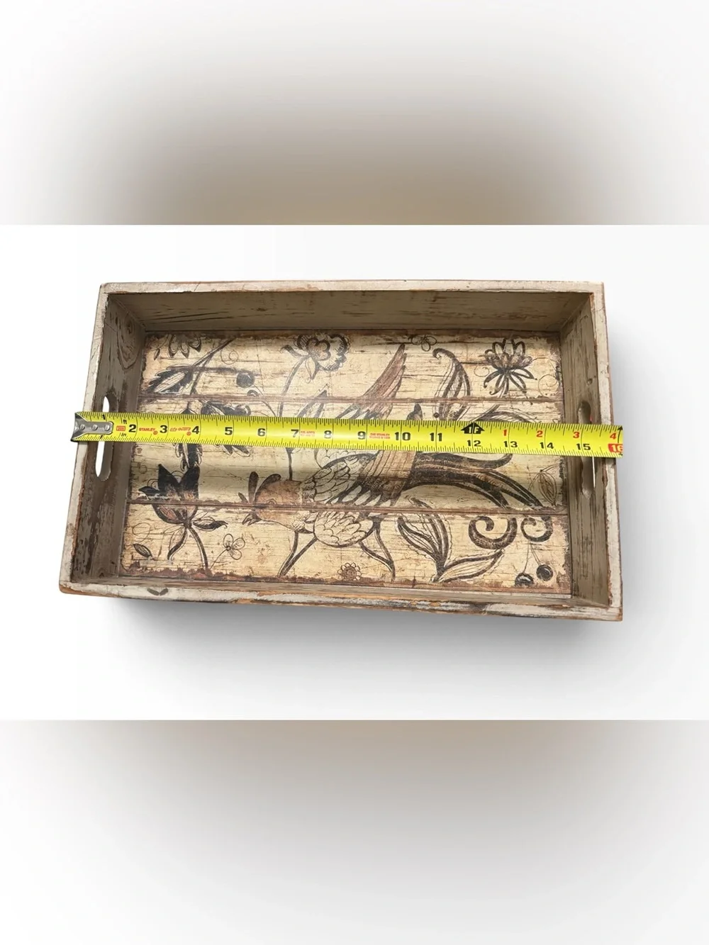 Hobby Lobby Distressed Wood Bird Floral Serving Tray Farmhouse Decor 16”